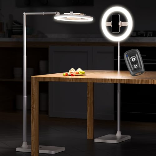 10 Selfie Ring Light with Stand, Tall Adjustable Overhead Phone Mount with LED Light, Phone Holder with Camera Remote for TikTok, YouTube, Live Streaming, Video Recording