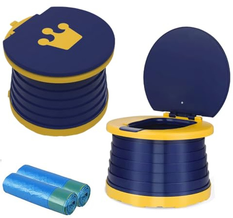 Orinales Infantiles Plegable, Resistente Orinal Portátil Niños Plegable, WC Portátil para Viaje con 2 Rollos de Bolsas, Inodoro Infantil Junto Bolsa Viajera, Inodoro Portátil Color Azul