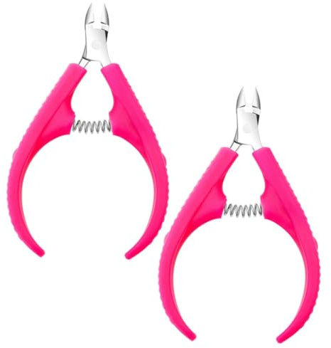 VILLFUL Pinzas Quitacutículas Mango Plástico Antideslizante Profesionales de Acero Inoxidable 2 Piezas para Manicura y Pedicura