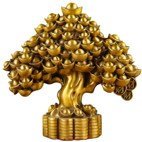 SANSWUNIU 1 Pieza Árbol del Dinero Feng Shui Bonsai，Árbol de la Suerte de Oro，Árbol de lingotes Oro Amarillo，Arte Decoración，para Riqueza,Adecuado Decorar Oficinas(Size:Mediano)