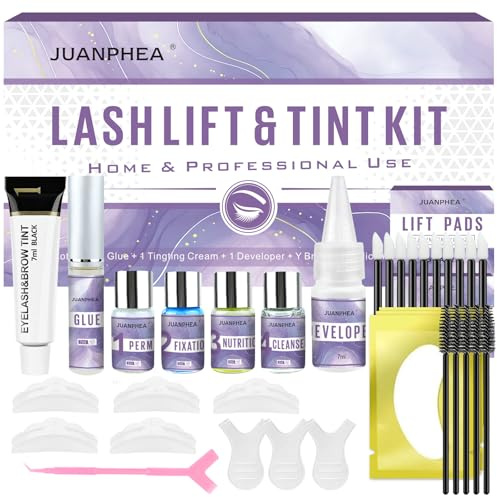Lash Lift and Tint Kit, Eyelash Perm and Tint Kit, Professional Black Eyelash & Eyebrow Curling Set, Quick Lifting & Voluminous Coloring, Easy for Beginner and Professional Use, Salon Quality at Home