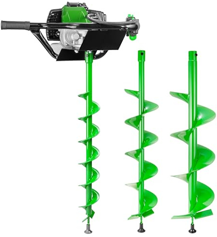 52cc Petrol Earth Auger Fence Post Hole Borer with 3 Drill Bits (100mm, 150mm, 200mm) Heavy Duty Ground Digger for Fencing, Planting & Landscaping