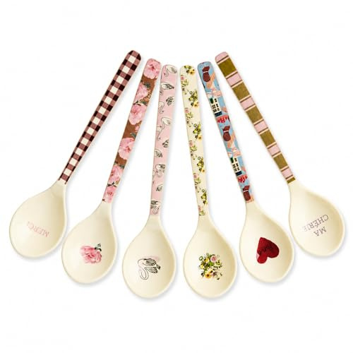 RICE Melamin Teelöffel Bon Vivant 6er Set, kleine Löffel aus 100% Melamin, ca. 14 x 3 cm, BPA-frei, spülmaschinengeeignet, bruchfest, für Kaffee, Eis & Desserts