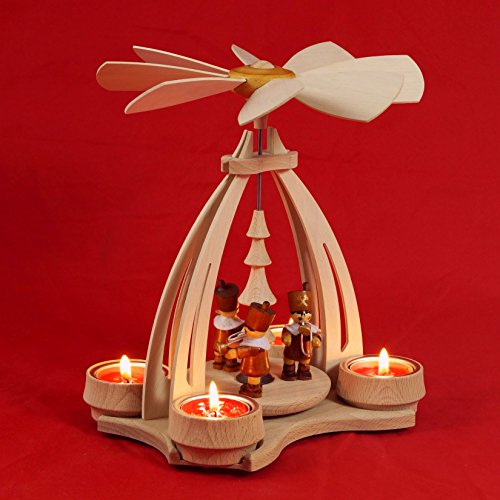Wichtelstube-Kollektion Weihnachtspyramide f. Teelichter Bergleute Buchenholz 24cm Teelichtpyramide