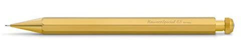 Kaweco SPECIAL Druckbleistift Messing 0.5 mm I Mechanischer Bleistift aus hochwertigem Messing zum Zeichnen I Luxuriöser Druck-Bleistift nachfüllbar mit Radiergummi I Druckminenbleistift 14 cm | Solidità e tradizione per la nuova Kaweco Special.Materiale :alluminio anodizzatoPortamine a scatto in alluminio ORO, con i
