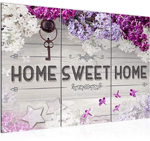 Runa Art Wandbilder Home Sweet Home Bild XXL Wohnzimmer Violett Lila Flieder 120 x 80 cm 3 Teilig 503731a