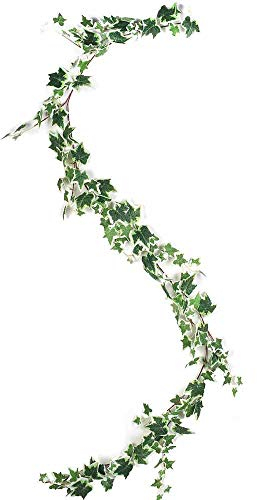 JUSTOYOU Artificial Ivy Garland Artificial Greenery Plants 6.5ft English Ivy Wedding Garland Greenery Fake Hanging Foliage Vine Plants for Wedding Home Garden Wall decor (White and Green IVy Leaf)