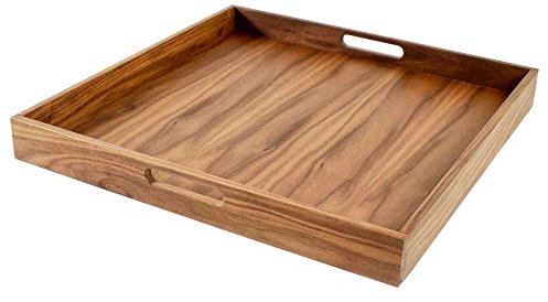 Virginia Boys Kitchens Plateau de service en bois de noyer avec poignées – Pour café, thé, cocktails, apéritifs, petit déjeuner au lit ou pour ottomanes ou bureau – Carré 20 x 20