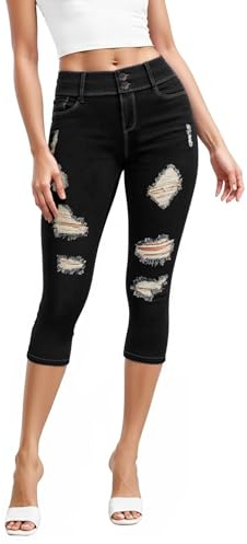 Hybrid & Company Women's Super Comfy Stretch Destructed Denim Q43640X Black 16