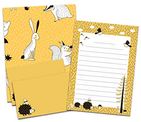 Briefpapier Set Kinder DIN A5 Briefpapier Kinder inkl. Umschläge (Igel gelb)