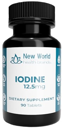 New World Health Brands 12.5mg Iodine Tablets - 90 Tablets - Essential Trace Mineral for Growth, Thyroid & Metabolic Function - Easy to Swallow, High Potency, Fast Absorption