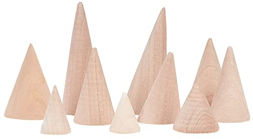 FINGERINSPIRE 10 Stück Holzkegel Ringständer Ring Halterung Schmuck Organizer (Unterer Durchmesser 2-3cm, Höhe 2,5-7,8cm) Ring Ohrring Ständer Für Schmuckausstellung, 10 verschiedene Größen