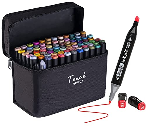 80 Farben Art Marker, Farbstifte Alkohol Marker Dual Tip Kunst Stifte für Kinder Erwachsene Anfänger, Permanent Marker mit Tragetasche zum Malen, Hervorheben, Skizzieren, Zeichnen, Ausmalen Schwarz