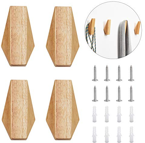 INCREWAY Natürliche Holzhaken, 4 Stück, Burlywood, Wandmontage, langlebig, Kleiderhaken, Hut, Handtuchaufhänger für Wohnzimmer, Badezimmer (Rhombus)