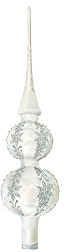 Krebs Glas Lauscha - Weihnachtsdekoration/Christbaumschmuck aus Glas - Christbaumspitze - Farbe: Silber Eislack - Größe: ca. 30 cm