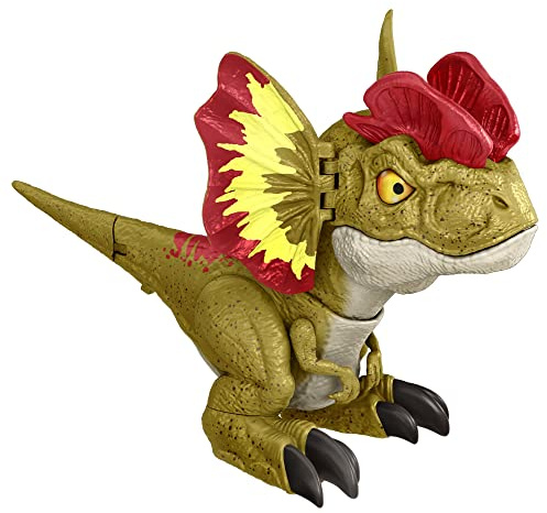 Mattel Jurassic World Dominion Uncaged Dinosaur Toy with Chomp Motion & Roar Sound, Rowdy Roars Dilophosaurus Dino Action Figure