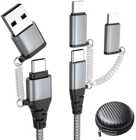 Multi USB Kabel USB C auf USB C Kabel Nylon Mehrfach Universal ladekabel USB A/USB C auf Kompatibel mit Lightning/Mikro USB/Typ C 60W PD 3.0 3A Schnellladekabel für Laptop Tablet Galaxy Huawei(1m)