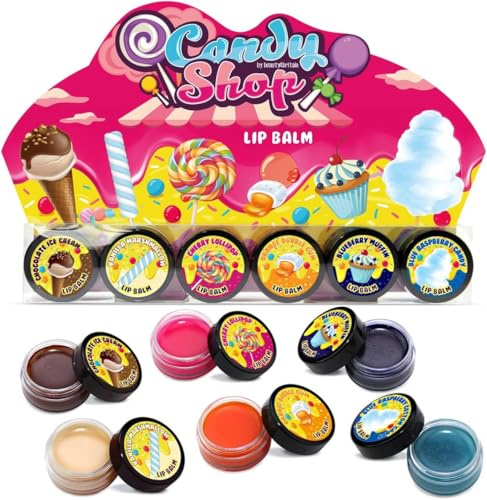 Beauty4Britain Candy Lot de 6 baume à lèvres pour enfants, nourrissant, non coloré brillant, parfum fruité et chocolat, ensemble de baume à lèvres pour filles et garçons (Candy)