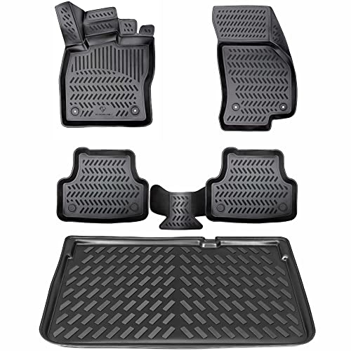ELMASLINE Kit de Tapis en Caoutchouc et bac de Coffre pour Dacia Duster 2e génération 2021-7/2024 | 4x2 (Traction Avant | Tapis de Voiture et Bac de Coffre | Accessoires Auto