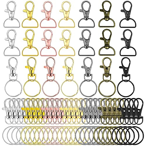LBING 84er Schlüsselanhänger Karabiner Klein Drehverschlüsse | Schlüsselringe Set Karabinerhaken mit D-Ring für Bastelarbeiten für Schlüssel, Lanyards Schmuck(7 Farben)