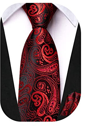 Dubulle Krawatten für Jungen, zum Selbstbinden, Seide, Paisey, gestreift, Kinder-Krawatte und Einstecktuch, Set für Alter 8–14 Jahre, rotes Paisleymuster, Größe M, Rotes Paisleymuster, M