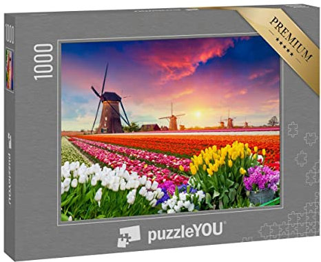 puzzleYOU: Puzzle 1000 Teile „Tulpen und Windmühlen, Niederlanden“