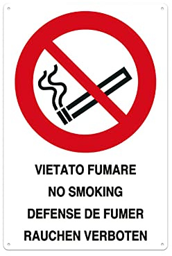 Nitek cartello vietato fumare in pvc 30cm x 20cm– Cartello autoadesivo| Sign, Schild | Impermeabili Lavabili, Ufficio, palestra, cinema, pizzeria
