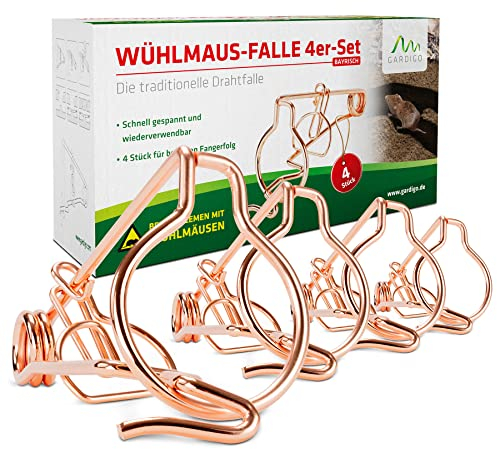 GARDIGO® 4x Trappole per Talpe in Filo di Rame - Modello Bavarese | Trappola per Talpe Riutilizzabile | Deterrente per Arvicole | 5,5x8x15,5cm | Anti Talpa