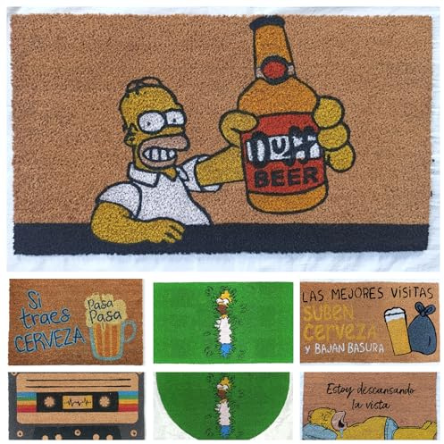 DONATELLA Felpudo Coco Dibujo con Base Antideslizante de PVC - 40x70 cm, Homer Cerveza