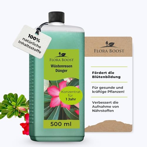 Flora Boost Wüstenrosen Dünger 500ml, Flüssigdünger | Für bis zu 100L Gießwasser, Langzeit Blumendünger für Rosen, 100% natürlicher Pflanzendünger