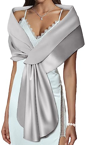 EASEDAILY Chales y envolturas de mujer para vestidos de noche, bufanda de boda, elegante estola de novia para novia y dama de honor, C-Plateado, US 4-10 (S)