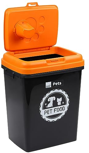 Taylor & Brown 40L/15KG Airtight Pet Food Storage Container Flip Top Locking System With Integrated Scoop Plastic Birds Pet Dog Cat Animal Dry Food Dispenser Bin, Black/Orange