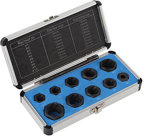 10 Pezzi di Estrattore per Dadi Danneggiati, Kit di Rimozione Bulloni, Kit di Rimozione Bulloni, Set di Estrattori per Bulloni, Kit di Rimozione Rotti e 1 Barra