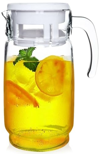 VILDE - Jarra de cristal con tapa y boquilla - 2 litros - Jarra de cristal con tapa - Jarra de agua con tapa - Jarra de agua, jarra de agua, jarra de té, fruta, jarra de agua