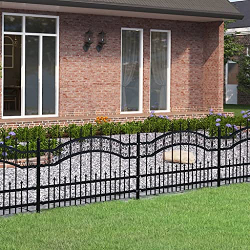 Hommdiy Zaun mit Bogenaufsatz Zweiflügeliger Zaun Dekorativer Zaun Metallzaun Gartenzaun Gartengeländer Stahl Schwarz 240 x 115 cm