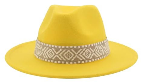 SOYNIA Fedora Trilby Filzhut Hut Panama-Hut Western-Cowboy-Hüte Für Damen Solide Große Krempe Lässige Fedoras Herren- Und Damen-Filzhut 52–54 cm (Kinder) Gelb