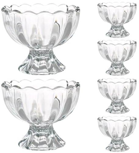Vidry de tazón, tazones de helado 6 piezas de tazones de postre de vidrio Copas de pie de pie 6.8 oz tazón de bocadillo transparente para ensalada de frutas batidos de budín bebidas de cóctel
