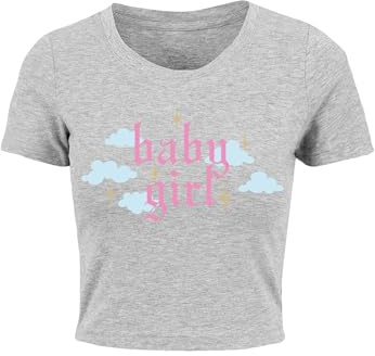 Miss Tee Dam-t-shirt, baby girl cropped t-shirt, magfri t-shirt för kvinnor, t-shirt med fronttryck, bomull, storlekar XS – 5XL, GRÅ, M
