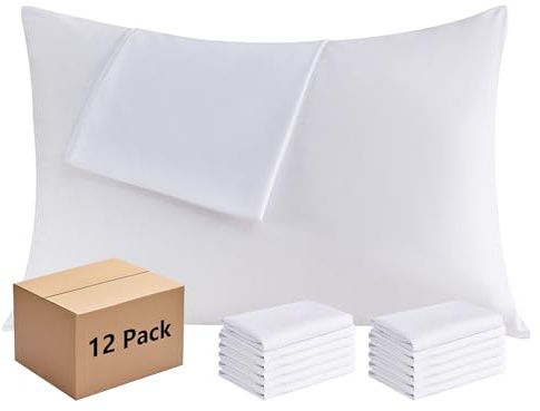 White Pillowcases Standard 12 Pack, 20x26 Pillow Cases with Envelope Closure, Soft Plain Brushed Microfiber Covers Breathable Wrinkle-Resistant