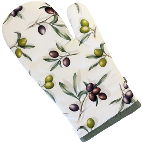 Ambiente Ofenhandschuh Isolierhandschuh 30 x 18 cm Baumwolle mit Isolierschicht innen Oliven Serie Delicious Olives Mediterran