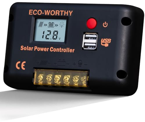 ECO-WORTHY 30 A Solar-Ladegerät-Controller, Spannungsregler, Laderegler 12/24 V, Solarpanel, Batterie, intelligenter Regler mit Dual-USB-Anschluss, automatisch, PWM positive Erdung