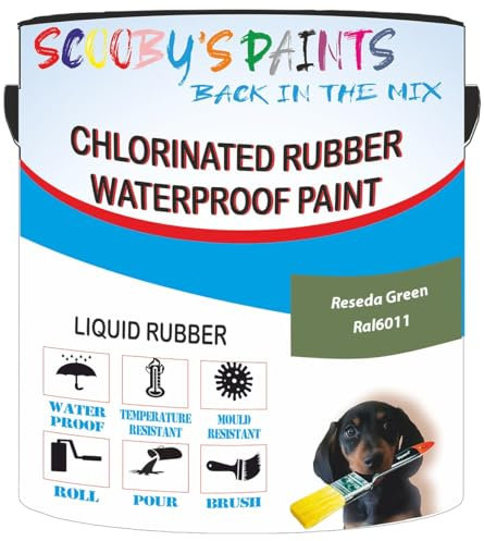Scooby's Paints Chlorinated Rubber Waterproof Paint, Liquid Rubber (Reseda Green Ral6011, 1 Liter)
