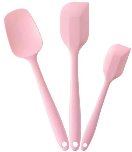V-Kitpater Espatulas Silicona Cocina, Lengua Silicona de No Tóxico Antiadherente, Resistente al Calor, Apta para Lavavajillas, Utensilios de Cocina para Cocinar y Hornear, 3 Piezas, Rosa