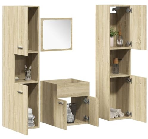 Lauuoeriau Furniture Item home 4-teiliges Badmöbel-Set Sonoma Eiche Holz-Möbel