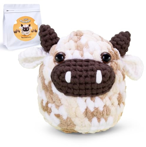 NestledCrafts Häkelset, Komplettes Häkelsets für Anfänger Erwachsene, Strickset, Weiches Garn, Eisstreifenlinie, Geschenk zum Geburtstag, Schritt-für-Schritt Videoanleitung, Anleitung(MooMoo)