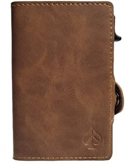 CARD Nine! Clip Wallet mit RFID-Schutz - Cash Clip Geldbörse - Slim Wallet mit Geldklammer - Kartenetui für Damen & Herren - Geldbeutel für Karten & Scheine - Portmonnaie (Dunkelbraun, Mit Münzfach)