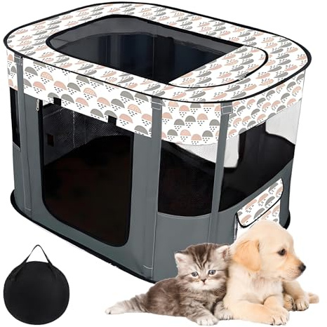Foldable Pet Playpen For Cat, Portable Cat Pen And Pop Up Cat Crate For Travel With Carry Bag 600D Oxford Cloth Pet Tent For Small Pets Kittens Rabbits Indoor & Outdoor Camping(70x55x45cm, Grey)