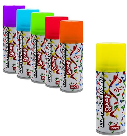 Spetebo Spray per stelle filanti, 100 ml, fluorescente, confezione da 6 pezzi, decorazione per carnevale, stelle filanti, in 6 colori colorati, decorazione di carnevale, decorazione per feste di