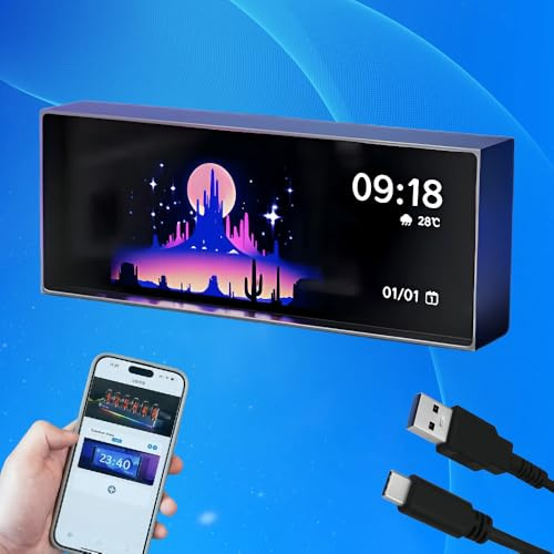 wacuaao 6.2 Smart Quantum Nixie Digital Clock with App Control - Support Wi-Fi Time/Weather Sync, Titanium Digital Photo Frame, Vintage Alarm Clock, Cyberpunk Pixel Art for Gaming Room/Home Decor