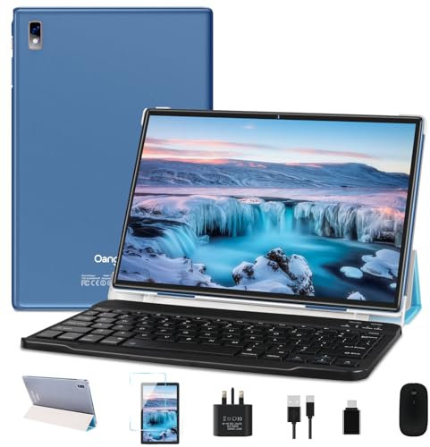2025 Tablet 10 Inch Android 12, 4GB RAM+64GB ROM (TF 512GB), Octa Core | 8000mAh | Bluetooth | GMS | Type-C | 5+8MP | FHD Display| Tablet with Keyboard & Mouse - Blue